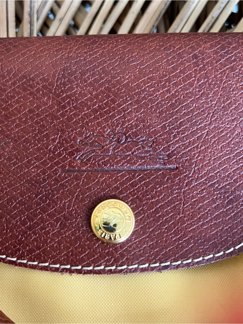 Longchamp Yellow Tote Bag with Brown Leather Trim - Classic Women's Handbag - Picture 2 of 8